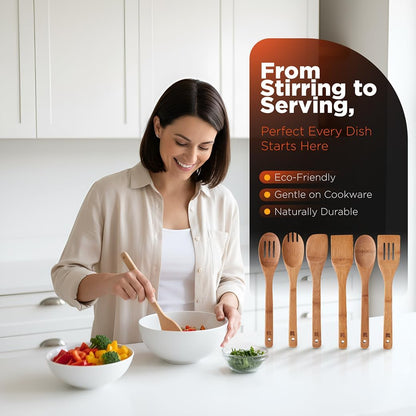Dark Bamboo Kitchen Utensil Set 6 Piece | Nonstick Safe – UAE