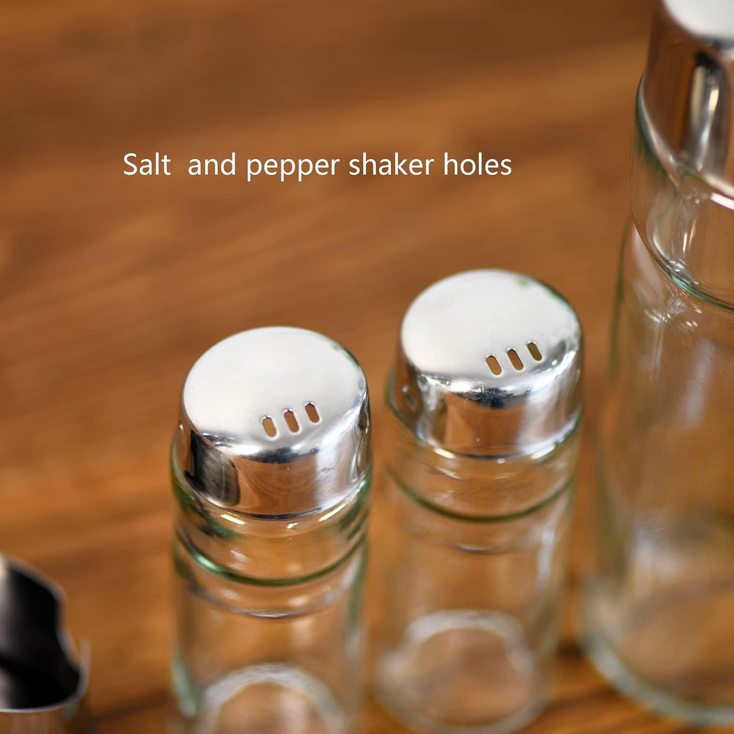 Salt and Pepper Shakers and Oil & Vinegar Dispenser Set with Stainless Steel Holder – Leak Proof Kitchen Condiment Set, Easy to Use Modern Glass Bottles for Cooking and Dining