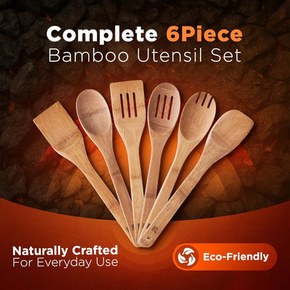 Dark Bamboo Kitchen Utensil Set 6 Piece | Nonstick Safe – UAE