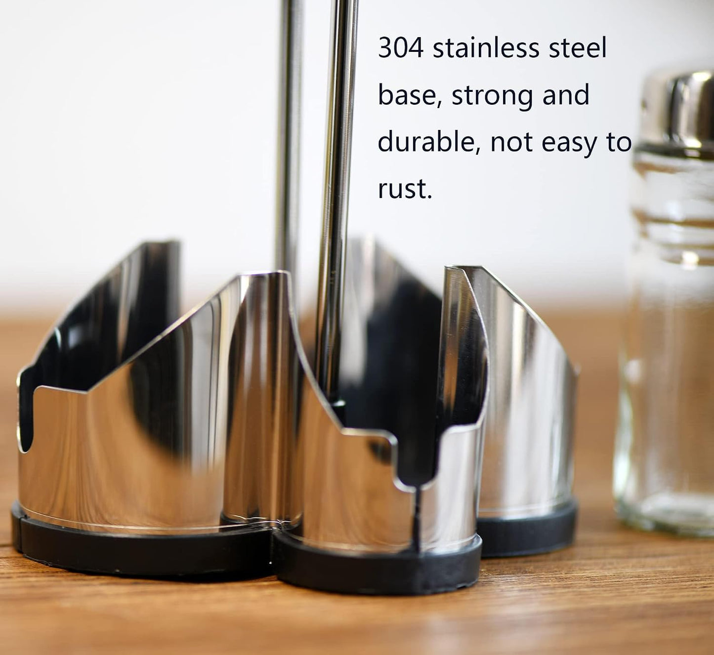 Salt and Pepper Shakers and Oil & Vinegar Dispenser Set with Stainless Steel Holder – Leak Proof Kitchen Condiment Set, Easy to Use Modern Glass Bottles for Cooking and Dining