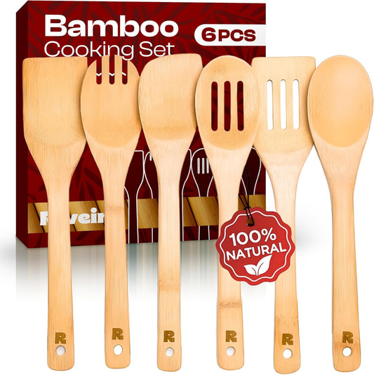 Natural Bamboo Kitchen Utensil Set 6 Piece | Nonstick Safe – UAE