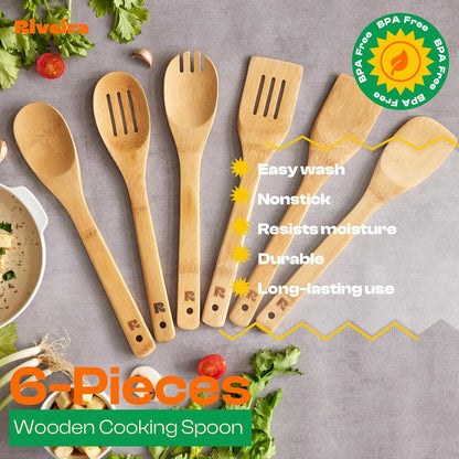 Natural Bamboo Kitchen Utensil Set 6 Piece | Nonstick Safe – UAE