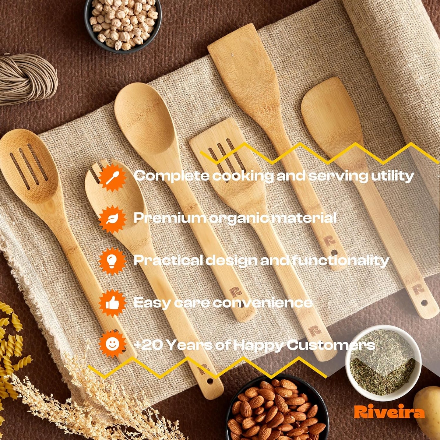 Natural Bamboo Kitchen Utensil Set 6 Piece | Nonstick Safe – UAE